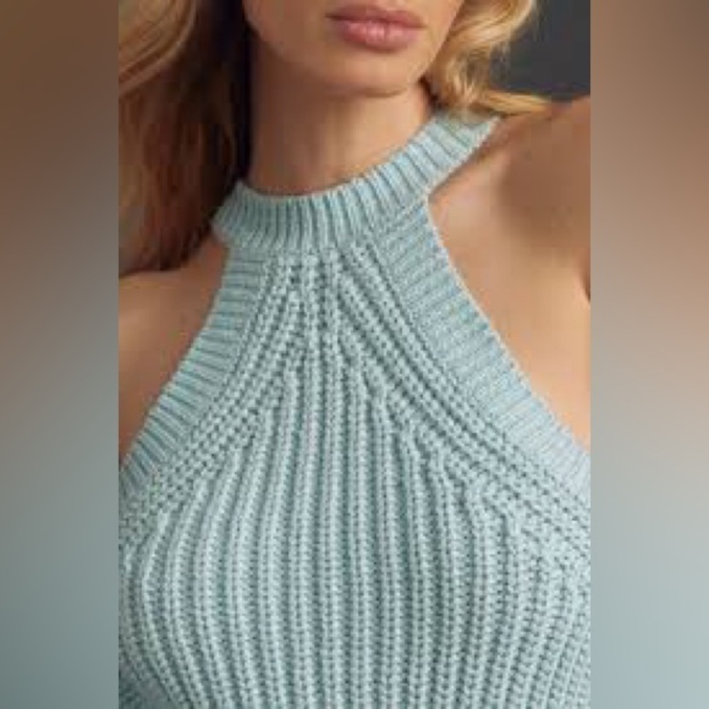 Anthropologie Knit Halter Sweater Tank Top Aquamarine XS - Pullover Ribbed - Picture 3 of 11